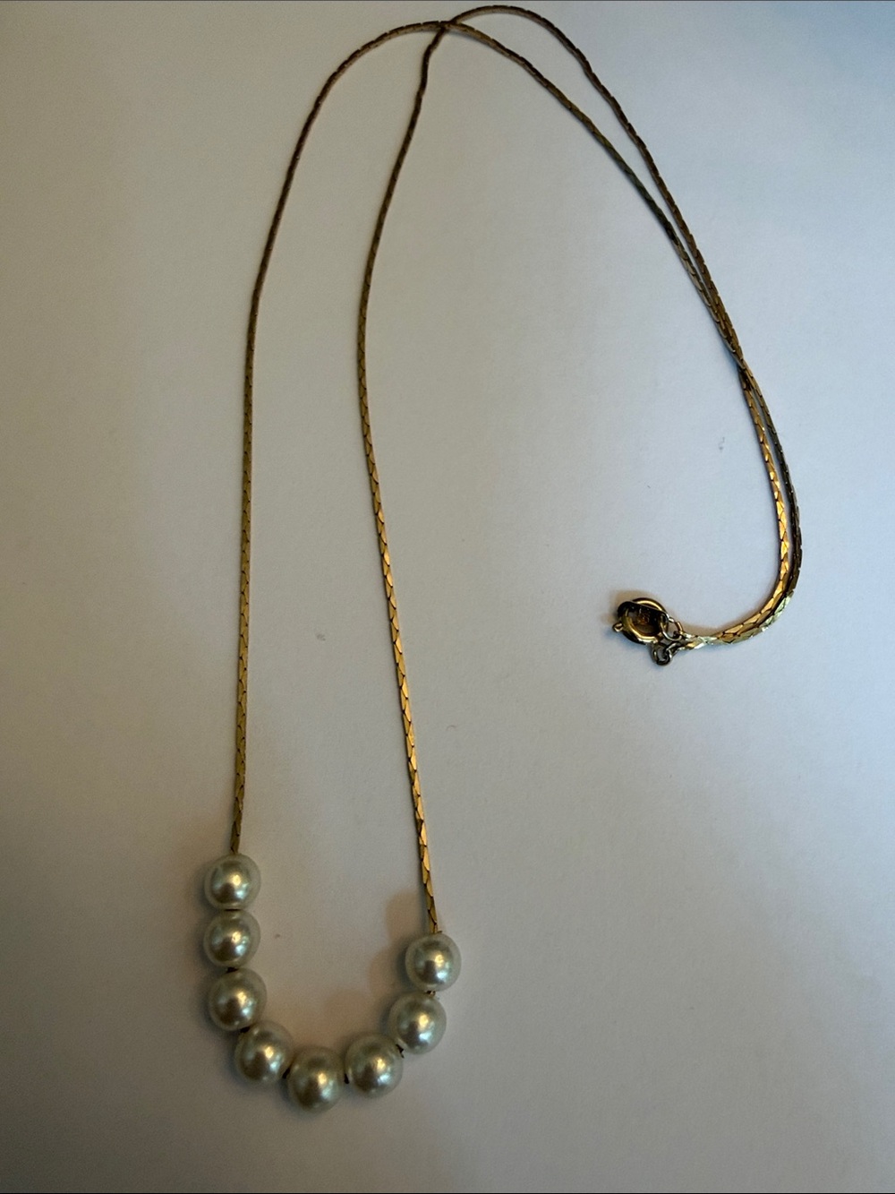 Vintage Korea Gold Tone Faux Pearl Necklace Retro Costume Jewelry
